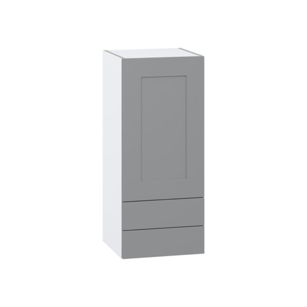 Willow Painted Slate Gray  Shaker Assembled Wall  Cabinet with a Door and Two 5 in. Drawers (15 in. W x 35 in. H x 14 in. D)