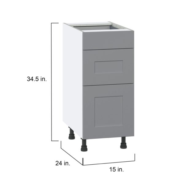 Willow Painted Slate Gray  Shaker Assembled Base Cabinet with 3 Drawers (15 in. W x 34.5 in. H x 24 in. D)