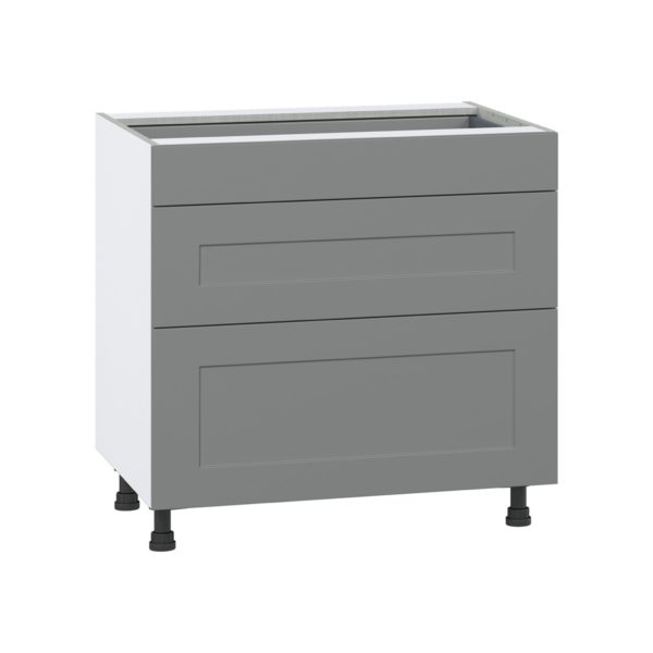 Willow Painted Slate Gray  Shaker Assembled Base Cabinet with 3 Drawers (36 in. W x 34.5 in. H x 24 in. D)