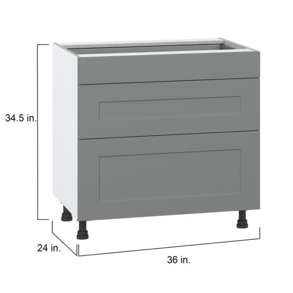 Willow Painted Slate Gray  Shaker Assembled Base Cabinet with 3 Drawers (36 in. W x 34.5 in. H x 24 in. D)