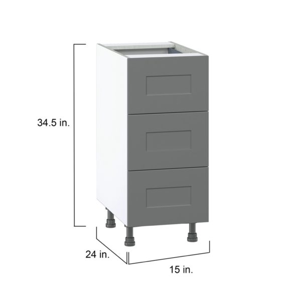 Willow Painted Slate Gray  Shaker Assembled Base Cabinet with Three 10 in. Drawers and 1 Inner Drawer (15 in. W x 34.5 in. H x 24 in. D)