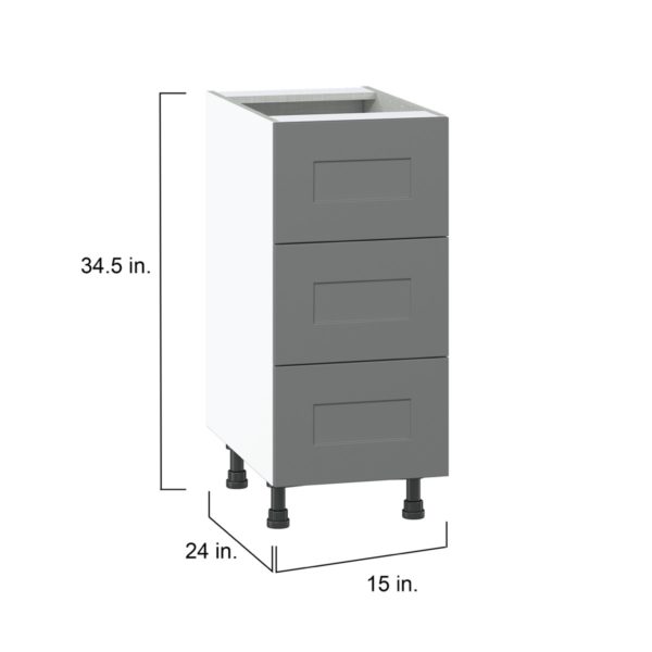 Willow Painted Slate Gray  Shaker Assembled Base Cabinet with Three 10 in. Drawers (15 in. W x 34.5 in. H x 24 in. D)