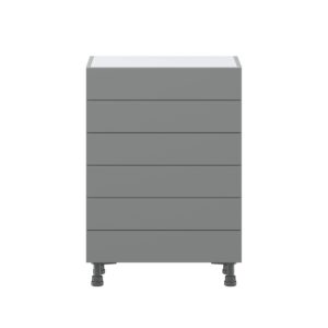 Willow Painted Slate Gray  Shaker Assembled Shallow Base Cabinet with 6 Drawers (24 in. W x 34.5 in. H x 14 in. D)