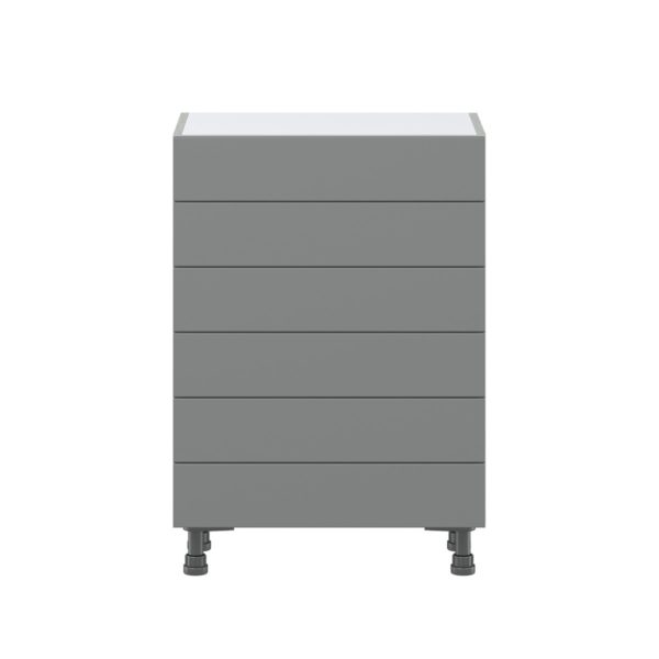 Willow Painted Slate Gray  Shaker Assembled Shallow Base Cabinet with 6 Drawers (24 in. W x 34.5 in. H x 14 in. D)