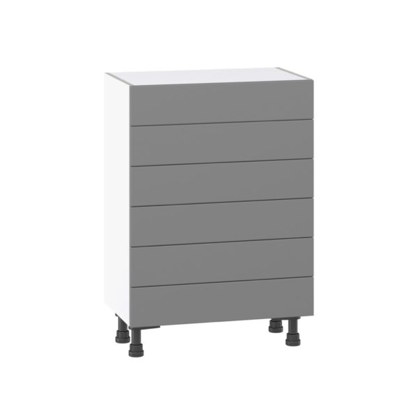 Willow Painted Slate Gray  Shaker Assembled Shallow Base Cabinet with 6 Drawers (24 in. W x 34.5 in. H x 14 in. D)