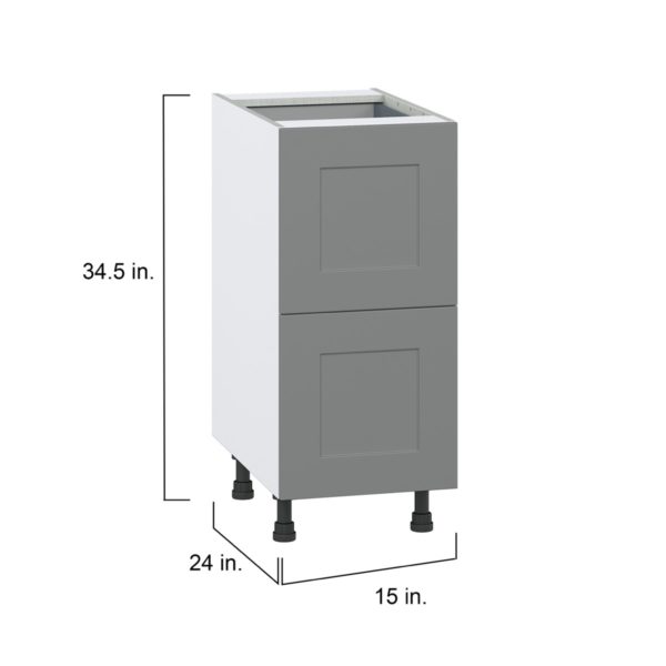 Willow Painted Slate Gray  Shaker Assembled Base Cabinet with 2 Drawers and 1 Inner Drawer (15 in. W x 34.5 in. H x 24 in. D)