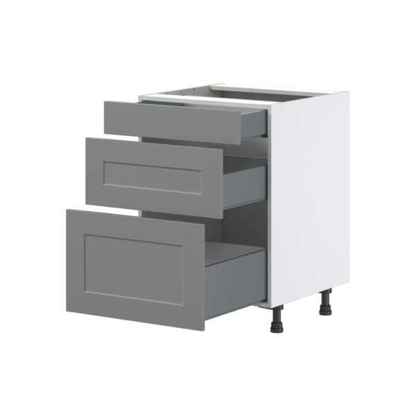 Willow Painted Slate Gray  Shaker Assembled Base Cabinet with 3 Drawers (24 in. W x 34.5 in. H x 24 in. D)