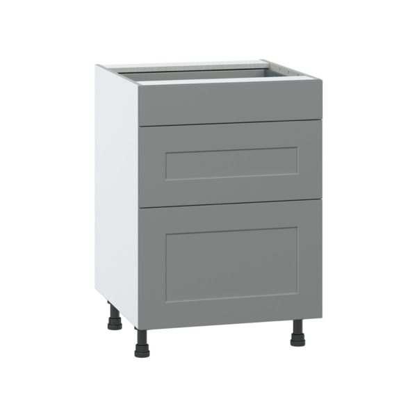 Willow Painted Slate Gray  Shaker Assembled Base Cabinet with 3 Drawers (24 in. W x 34.5 in. H x 24 in. D)