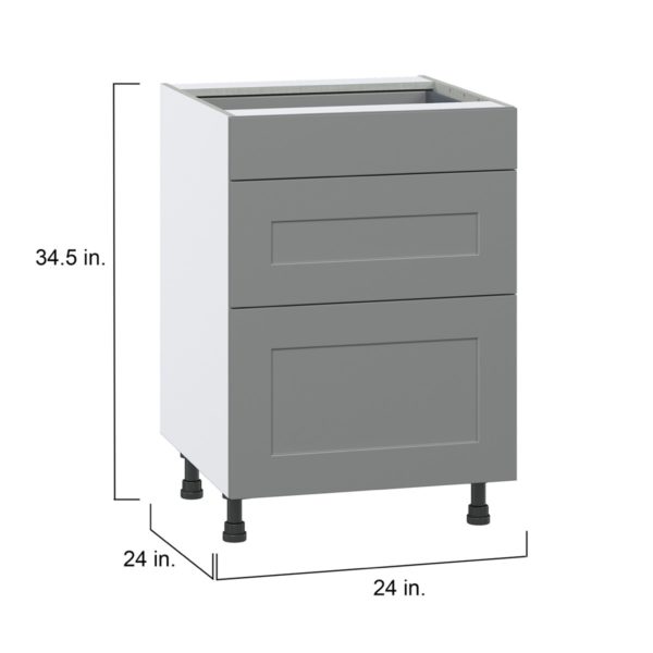 Willow Painted Slate Gray  Shaker Assembled Base Cabinet with 3 Drawers (24 in. W x 34.5 in. H x 24 in. D)