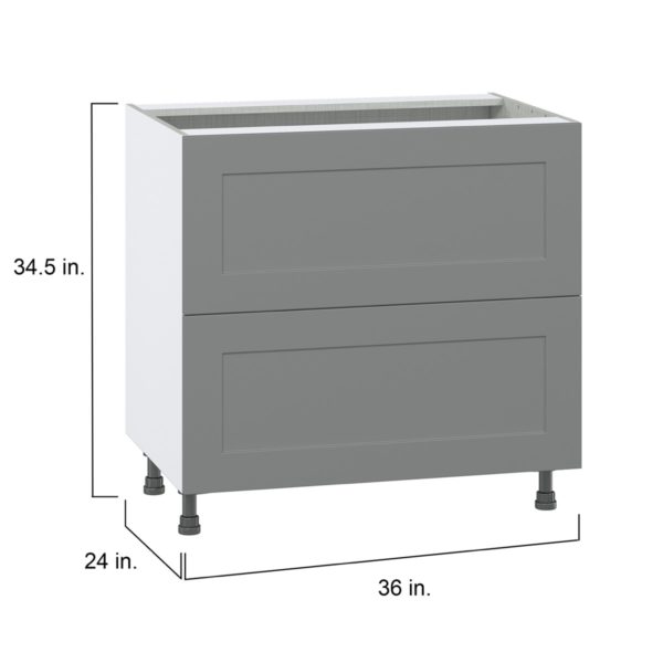 Willow Painted Slate Gray  Shaker Assembled Base Cabinet with 2 Drawers (36 in. W x 34.5 in. H x 24 in. D)