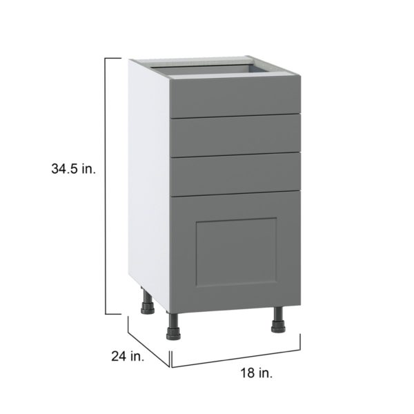 Willow Painted Slate Gray  Shaker Assembled Base Cabinet with 4 Drawers (18 in. W x 34.5 in. H x 24 in. D)