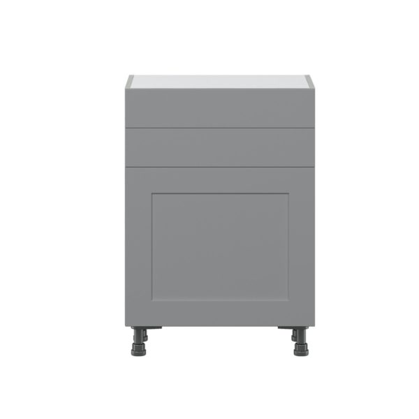 Willow Painted Slate Gray  Shaker Assembled Shallow Base Cabinet with 1 Door and Two 10 in. Drawers (24 in. W x 34.5 in. H x 14 in. D)