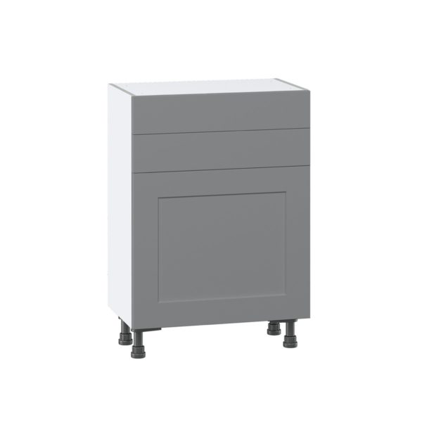 Willow Painted Slate Gray  Shaker Assembled Shallow Base Cabinet with 1 Door and Two 10 in. Drawers (24 in. W x 34.5 in. H x 14 in. D)