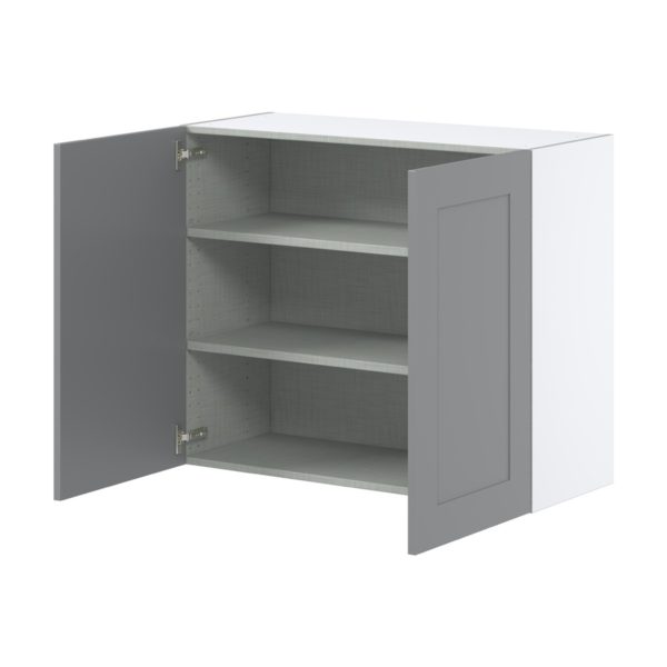 Willow Painted Slate Gray  Shaker Assembled Wall  Cabinet with 2 Full High Doors (36 in. W x 30 in. H x 14 in. D)