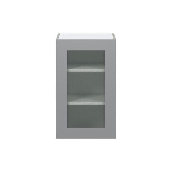 Willow Painted Slate Gray Assembled Wall  Cabinet with a Full High Glass Door (18 in. W x 30 in. H x 14 in. D)