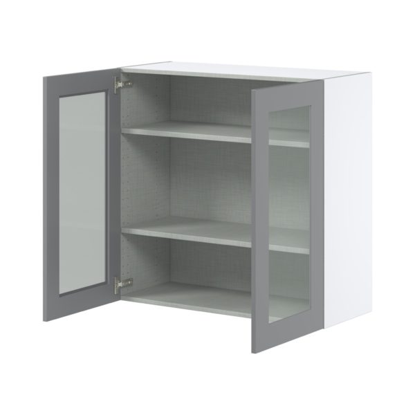 Willow Painted Slate Gray Assembled Wall  Cabinet with 2 Glass Doors (36 in. W x 35 in. H x 14 in. D)