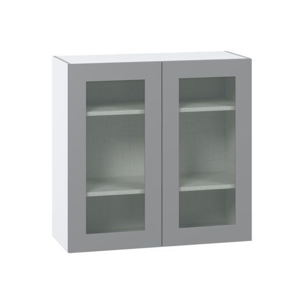 Willow Painted Slate Gray Assembled Wall  Cabinet with 2 Glass Doors (36 in. W x 35 in. H x 14 in. D)