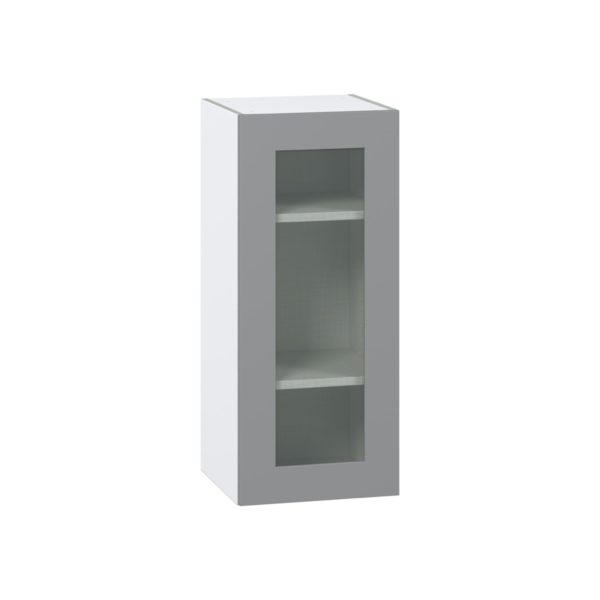 Willow Painted Slate Gray Assembled Wall  Cabinet with a Full High Glass Door (15 in. W x 35 in. H x 14 in. D)