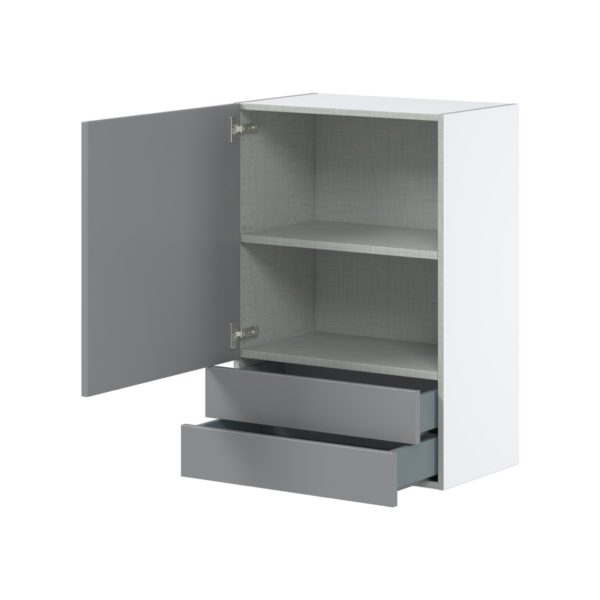 Willow Painted Slate Gray  Shaker Assembled Wall  Cabinet with a Door and Two 5 in. Drawers (24 in. W x 35 in. H x 14 in. D)