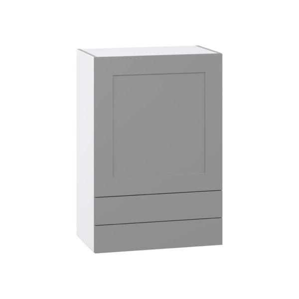 Willow Painted Slate Gray  Shaker Assembled Wall  Cabinet with a Door and Two 5 in. Drawers (24 in. W x 35 in. H x 14 in. D)