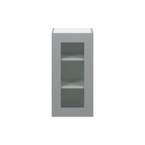 Willow Painted Slate Gray Assembled Wall  Cabinet with a Full High Glass Door (15 in. W x 30 in. H x 14 in. D)