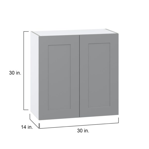 Willow Painted Slate Gray  Shaker Assembled Wall  Cabinet with 2 Full High Doors (30 in. W x 30 in. H x 14 in. D)