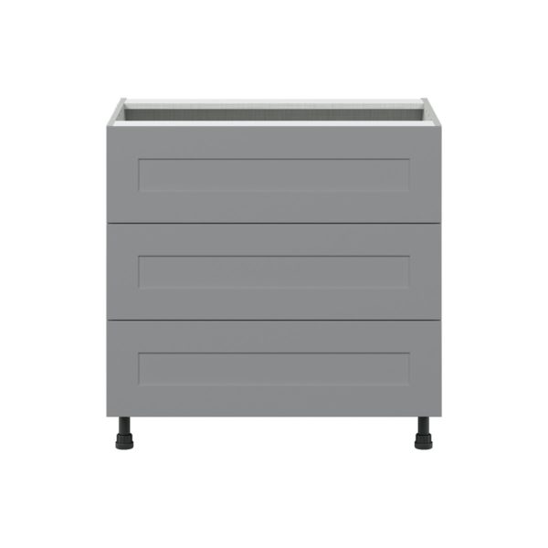 Willow Painted Slate Gray  Shaker Assembled Cooktop Base Cabinet with Three 10 in. Drawers (36 in. W x 34.5 in. H x 24 in. D)