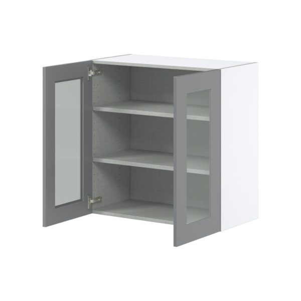 Willow Painted Slate Gray Assembled Wall  Cabinet with 2 Glass Doors (30 in. W x 30 in. H x 14 in. D)