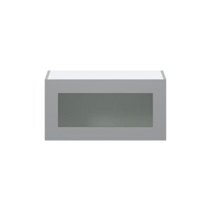 Willow Painted Slate Gray Assembled Wall Bridge  Cabinet with Lift Up Glass Door (30 in. W x 15 in. H x 14 in. D)