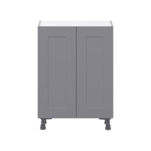 Willow Painted Slate Gray  Shaker Assembled Shallow Base Cabinet with 2 Full High Doors and 3 Inner Drawers (24 in. W x 34.5 in. H x 14 in. D)