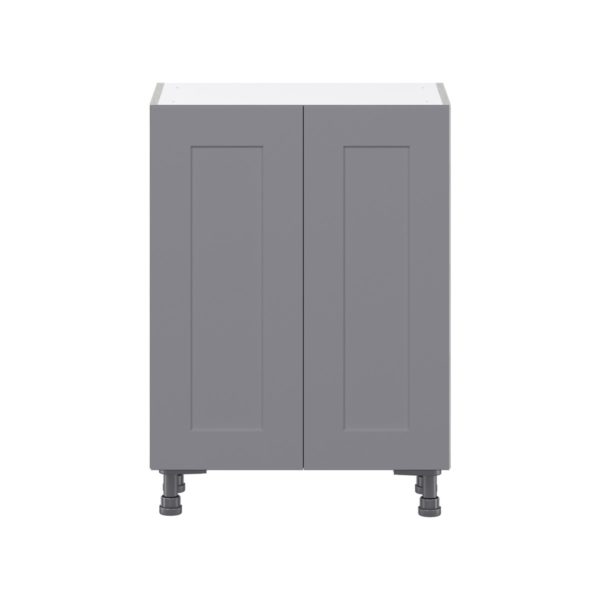 Willow Painted Slate Gray  Shaker Assembled Shallow Base Cabinet with 2 Full High Doors and 3 Inner Drawers (24 in. W x 34.5 in. H x 14 in. D)