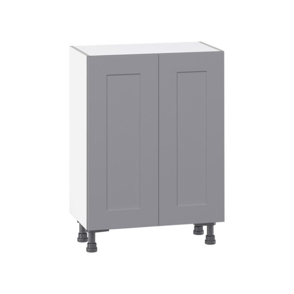 Willow Painted Slate Gray  Shaker Assembled Shallow Base Cabinet with 2 Full High Doors and 3 Inner Drawers (24 in. W x 34.5 in. H x 14 in. D)