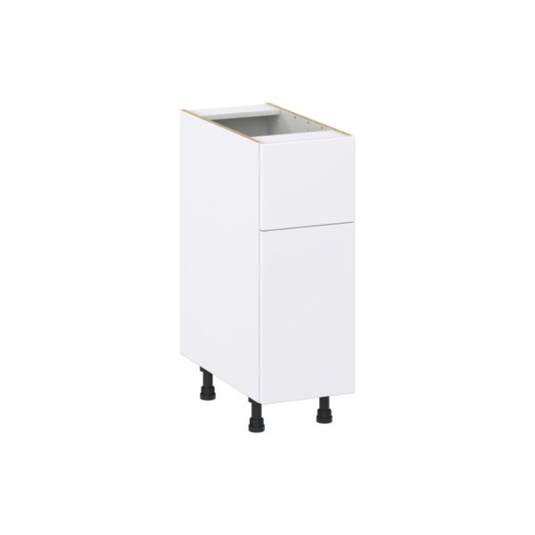 Lily Bright White  Slab Assembled Base Cabinet with 1 Door and a 10 in. Drawer (12 in. W X 34.5 in. H X 24 in. D)