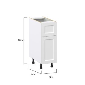 Magnolia Painted Bright White Recessed Assembled Base Cabinet with 1 Door and a 10 in. Drawer (12 in. W X 34.5 in. H X 24 in. D)