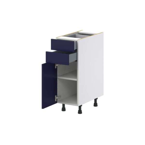 Camellia Painted Midnight Blue Recessed Assembled Base Cabinet with 1 Door and Two 5 in. Drawers (12 in. W X 34.5 in. H X 24 in. D)