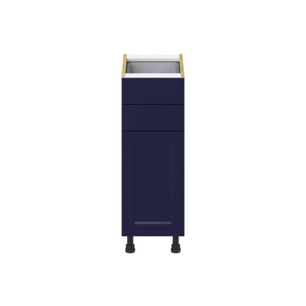 Camellia Painted Midnight Blue Recessed Assembled Base Cabinet with 1 Door and Two 5 in. Drawers (12 in. W X 34.5 in. H X 24 in. D)