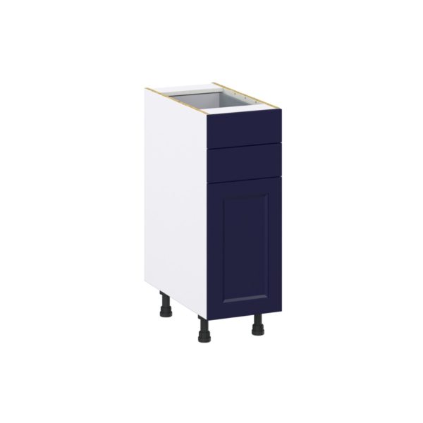 Camellia Painted Midnight Blue Recessed Assembled Base Cabinet with 1 Door and Two 5 in. Drawers (12 in. W X 34.5 in. H X 24 in. D)