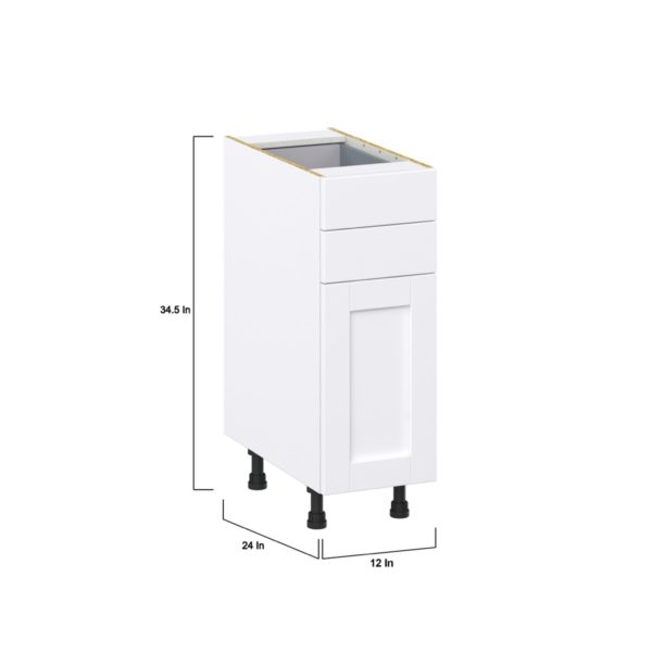 Dahlia Bright White  Shaker Assembled Base Cabinet with 1 Door and Two 5 in. Drawers (12 in. W X 34.5 in. H X 24 in. D)