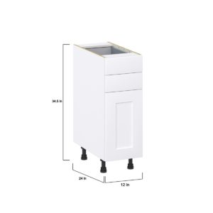 Jasmine Painted Warm White  Shaker Assembled Base Cabinet with 1 Door and Two 5 in. Drawers (12 in. W X 34.5 in. H X 24 in. D)