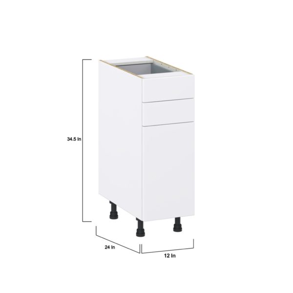 Lily Bright White  Slab Assembled Base Cabinet with 1 Door and Two 5 in. Drawers (12 in. W X 34.5 in. H X 24 in. D)