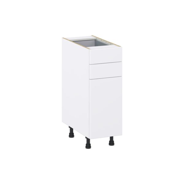 Lily Bright White  Slab Assembled Base Cabinet with 1 Door and Two 5 in. Drawers (12 in. W X 34.5 in. H X 24 in. D)