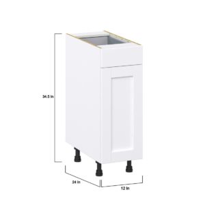 Dahlia Bright White  Shaker Assembled Base Cabinet with 1 Door and 1 Drawer (12 in. W X 34.5 in. H X 24 in. D)