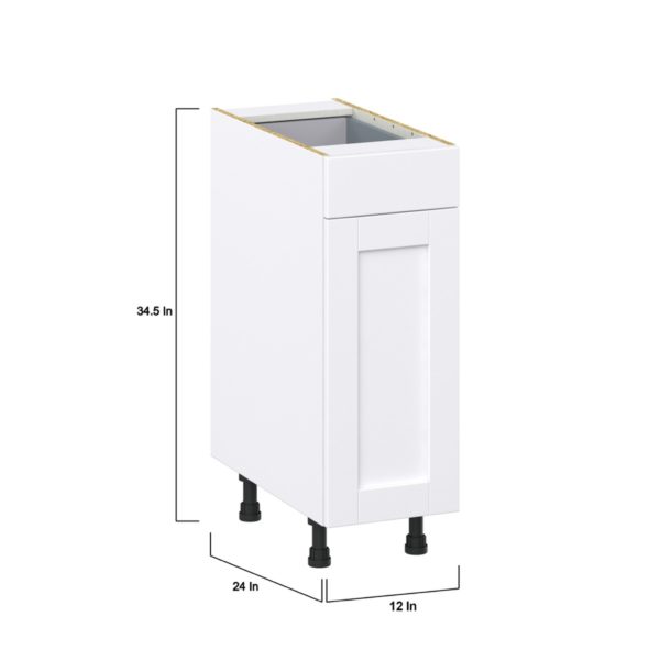 Dahlia Bright White  Shaker Assembled Base Cabinet with 1 Door and 1 Drawer (12 in. W X 34.5 in. H X 24 in. D)