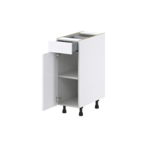 Lily Bright White  Slab Assembled Base Cabinet with 1 Door and 1 Drawer (12 in. W X 34.5 in. H X 24 in. D)