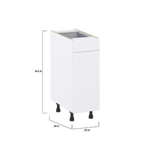 Lily Bright White  Slab Assembled Base Cabinet with 1 Door and 1 Drawer (12 in. W X 34.5 in. H X 24 in. D)