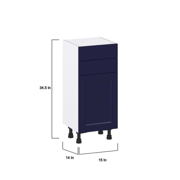 Camellia Painted Midnight Blue Recessed Assembled Shallow Base Cabinet with 1 Door and Two 10 in. Drawers (15 in. W x 34.5 in. H x 14 in. D)