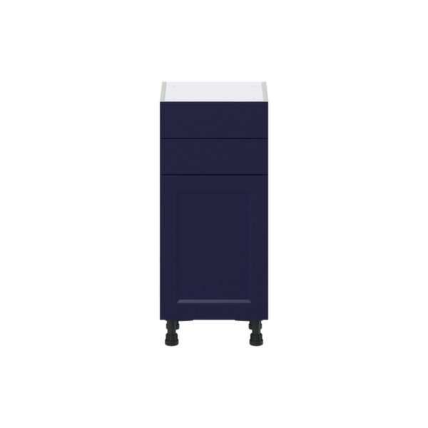 Camellia Painted Midnight Blue Recessed Assembled Shallow Base Cabinet with 1 Door and Two 10 in. Drawers (15 in. W x 34.5 in. H x 14 in. D)