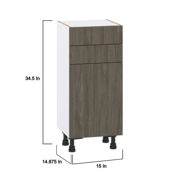 Cordyline Textured Slab Walnut Assembled Shallow Base Cabinet with 1 Door and Two 10 in. Drawers (15 in. W x 34.5 in. H x 14 in. D)