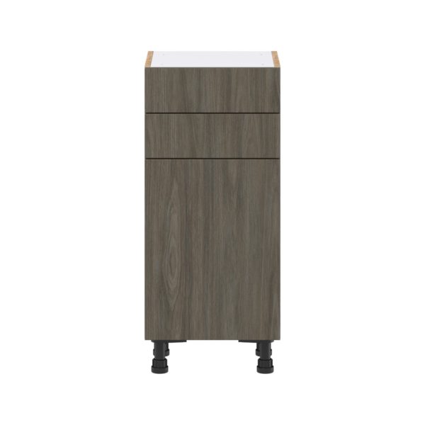 Cordyline Textured Slab Walnut Assembled Shallow Base Cabinet with 1 Door and Two 10 in. Drawers (15 in. W x 34.5 in. H x 14 in. D)