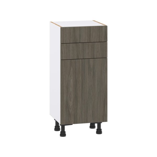 Cordyline Textured Slab Walnut Assembled Shallow Base Cabinet with 1 Door and Two 10 in. Drawers (15 in. W x 34.5 in. H x 14 in. D)